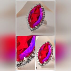 Rare Red Lava Gemstone Zircon Sterling Silver Ring  Size 7 For Animal Rescue